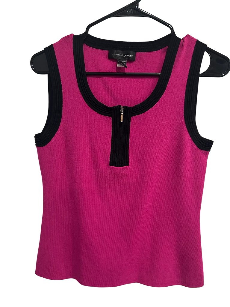 Cable & Gauge Pink Quarter-Zip Sleeveless Knit Top Size M Retro 90s Minimalism